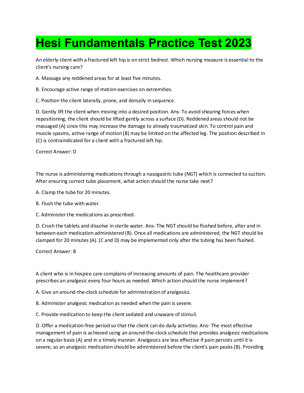 Preview image for Hesi Fundamentals Practice Test 2023